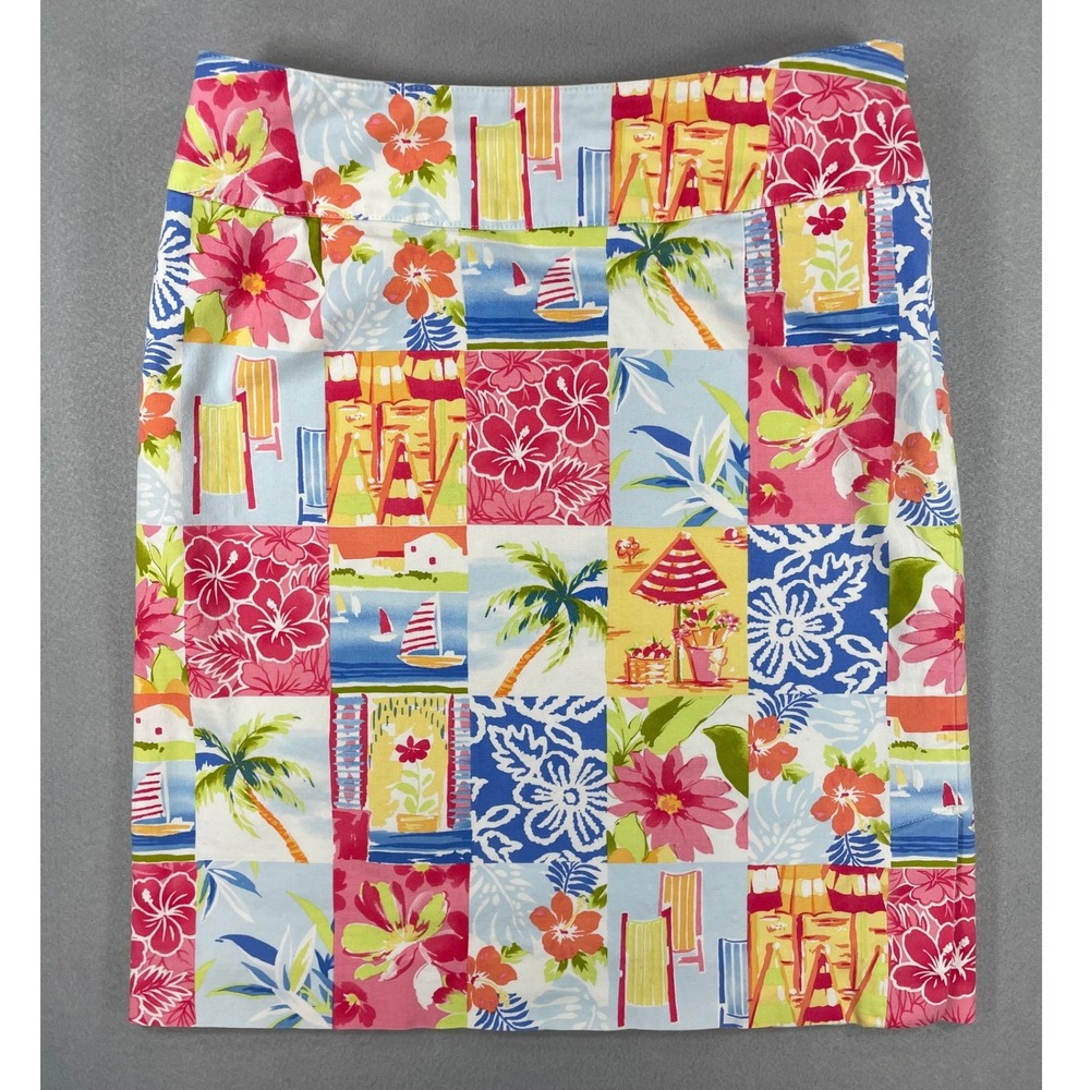 Talbots Womens Skirt Tropical Beach Patchwork Multicolor Cotton 4